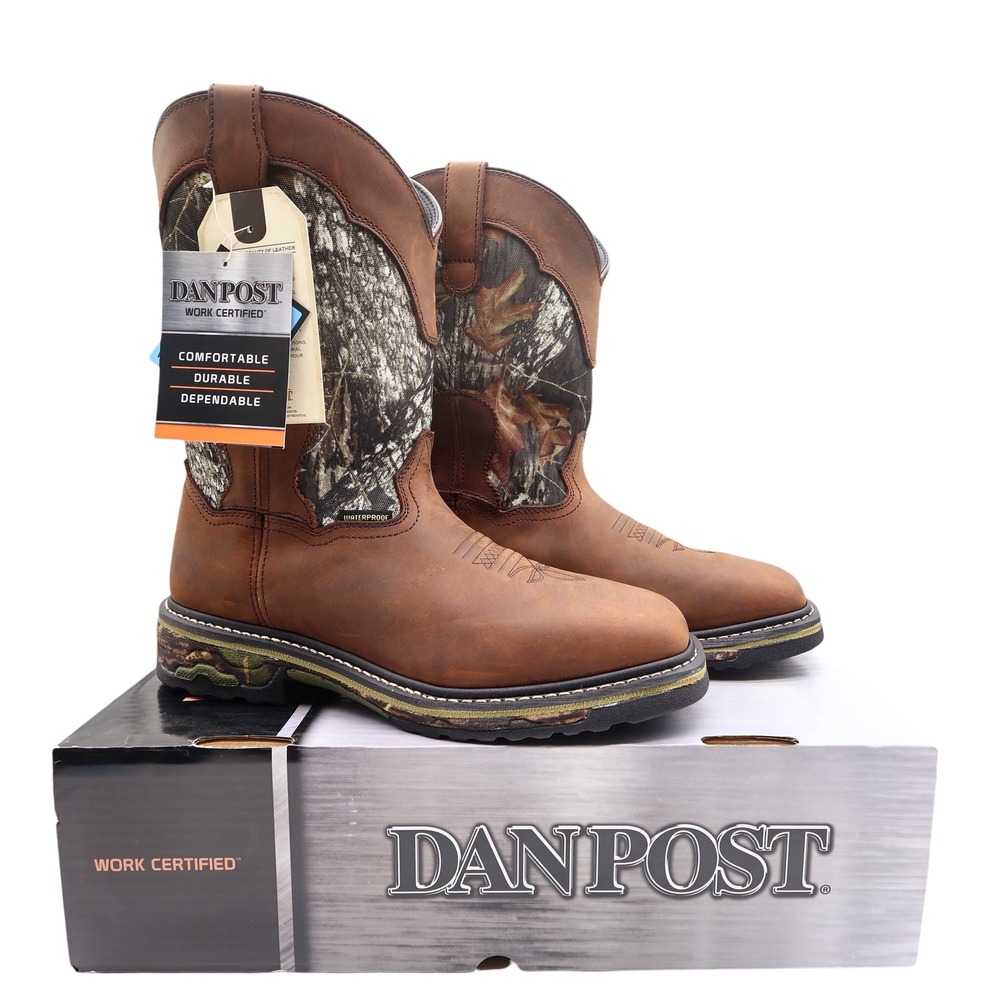 Dan Post Camo Waterproof Western Work‎ Boots Men 11 D Brown Leather NWT Box
